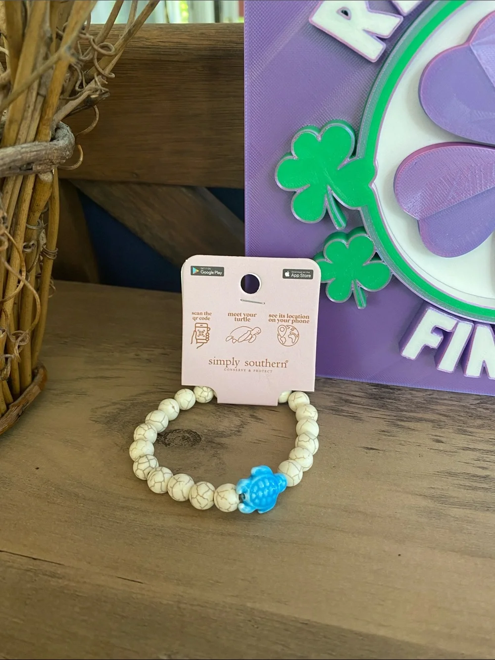 🍀 Simply Southern Turtle Tracker Beaded Bracelet with Bright Blue Turtle Charm